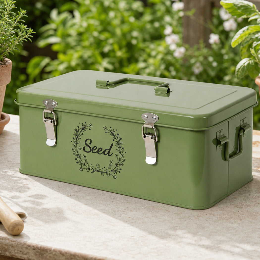Toque Seed Storage Box 4-Compartment Organiser Metal Seed Box Deep Green