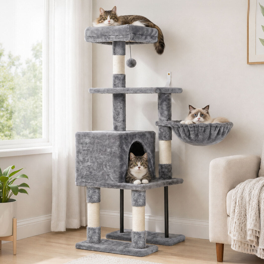 Pawz Cat Tree Cat Tower Multi-Level Cat Bed with Condo 125cm Plush Gray
