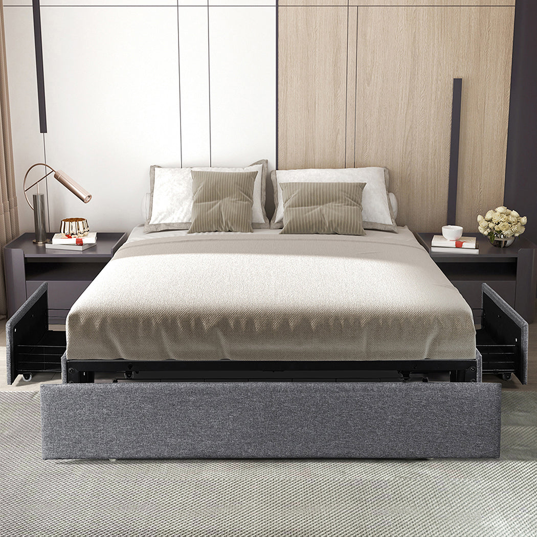 Levede Bed Frame King Size Fabric Mattress Base 3 Storage Drawer DIY Headboard