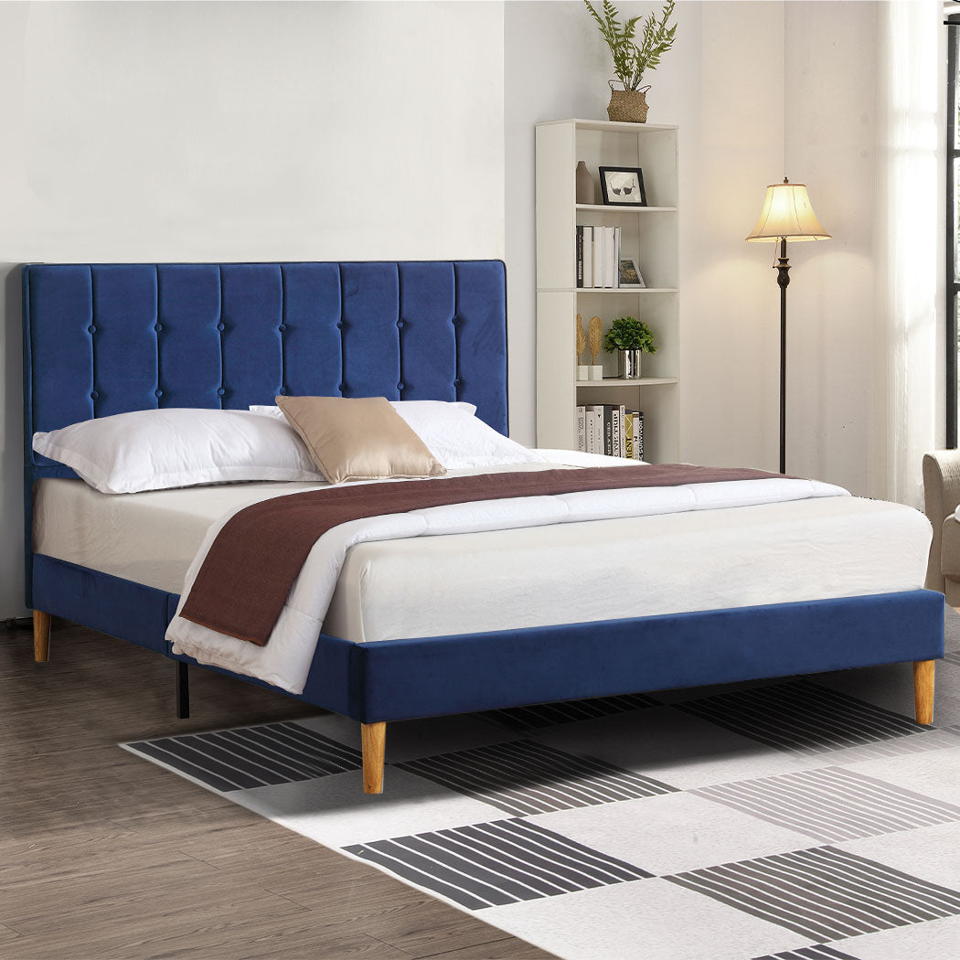 Levede Bed Frame Queen Size Mattress Blue