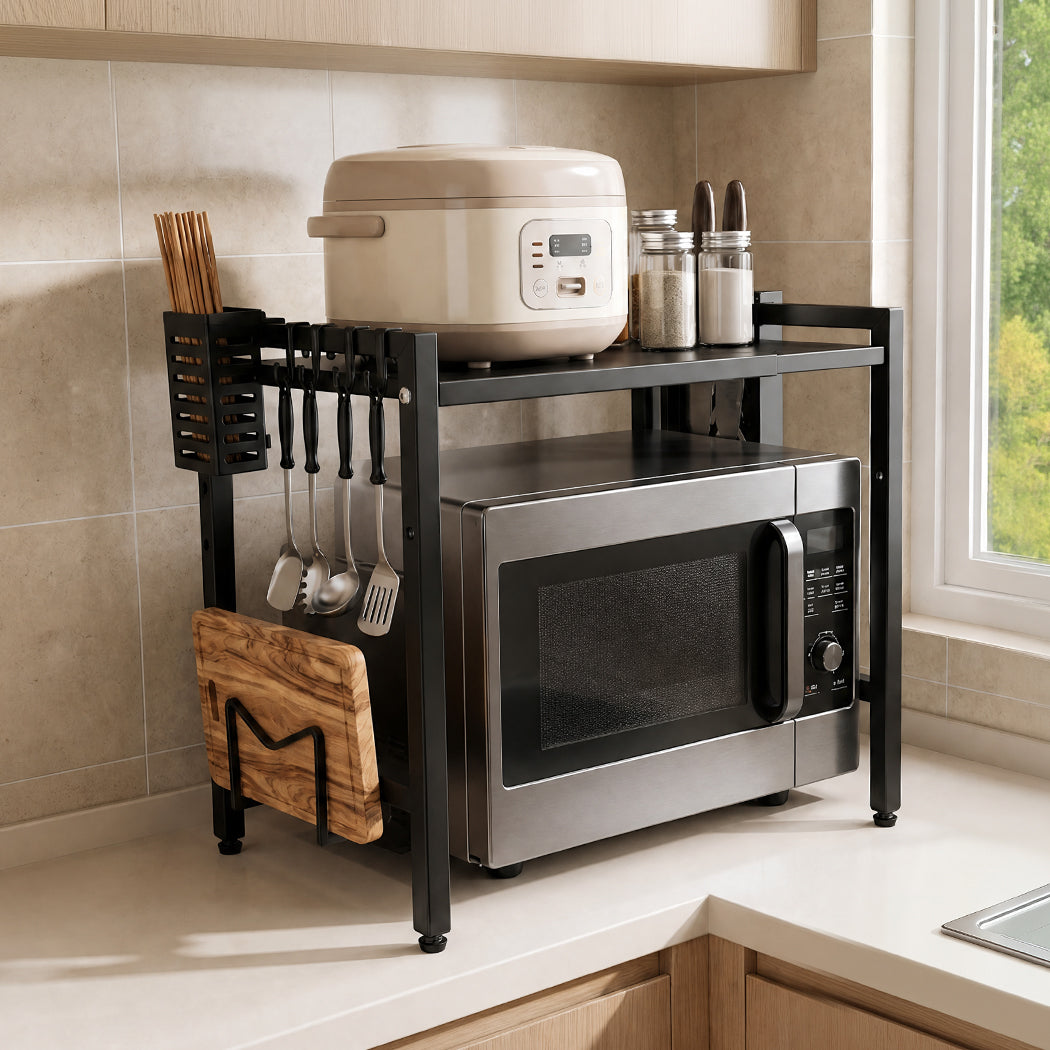 Toque Microwave Oven Rack Stand Adjustable Expandable Shelf Countertop Organizer