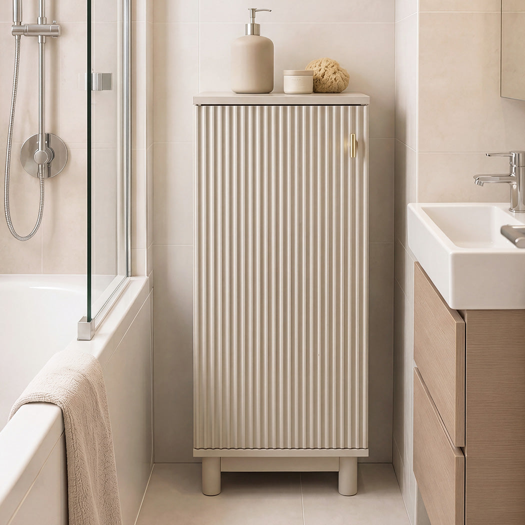 Levede Bathroom Cabinet Freestanding Storage Cupboard Slim 3 Tier Shelves Cream
