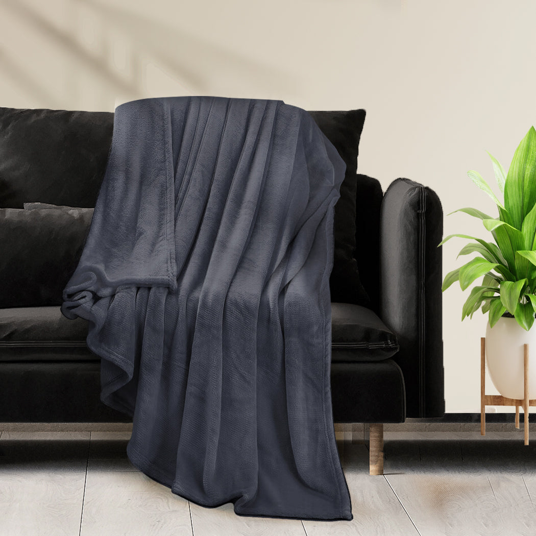 DreamZ 320GSM 220x240cm Ultra Soft Mink Dark Grey Queen