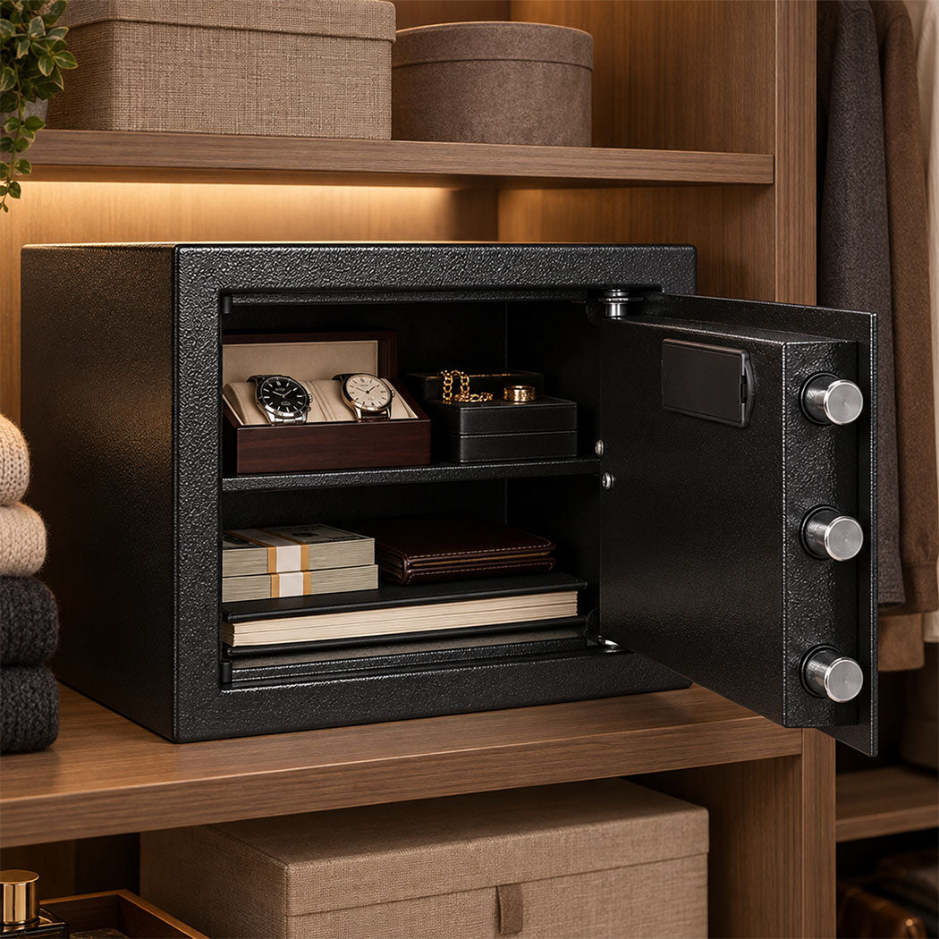 Levede Safe Box Fingerprint Lock Steel Home Safe 14L LED Light Alarm Black