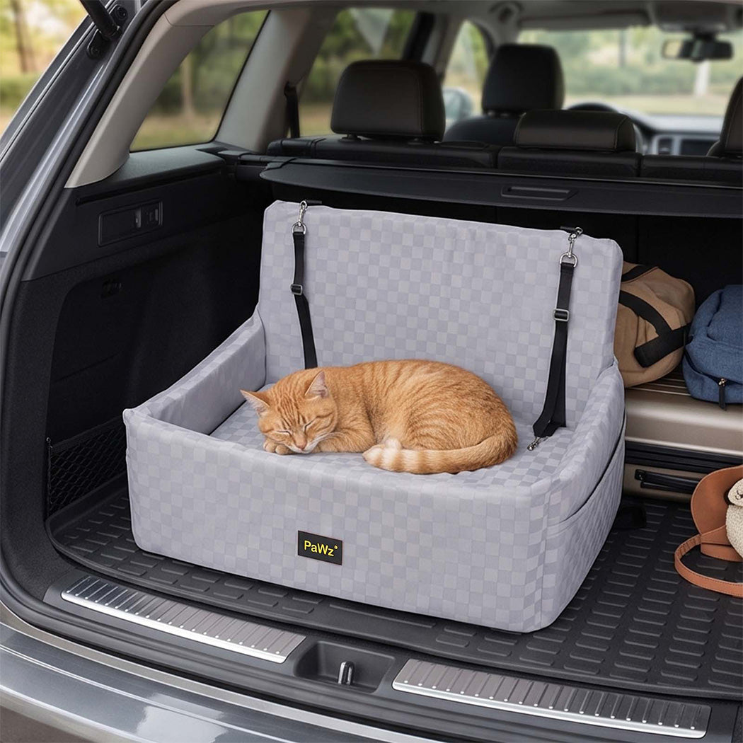 Pawz Large Dog Car Seat Booster Plush Dual-Side Portable Travel Bed Grey