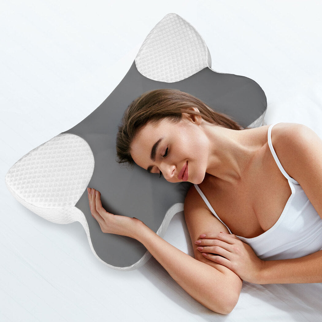 DreamZ Memory Foam Pillow Butterfly Contour Neck Support Side Sleepers Grey