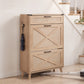 Levede Shoe Cabinet Shoe Storage Slim with 2 Flip Drawers Entryway Light Brown