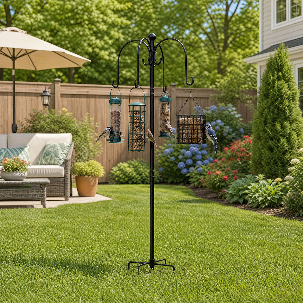Toque Bird Feeder Pole Station Hanging Stand Adjustable 8 Hooks Outdoor 224cm