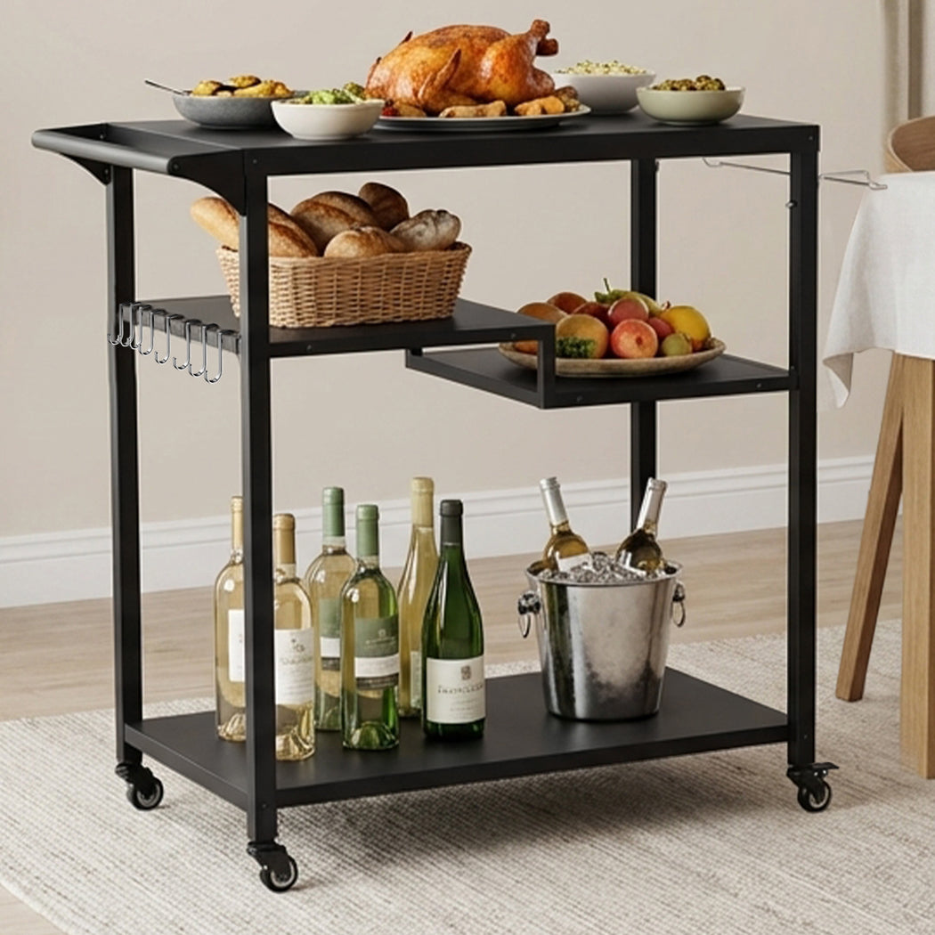 Levede Outdoor Kitchen Cart 3 Tier BBQ Grill Cart Mobile Patio Serving Trolley