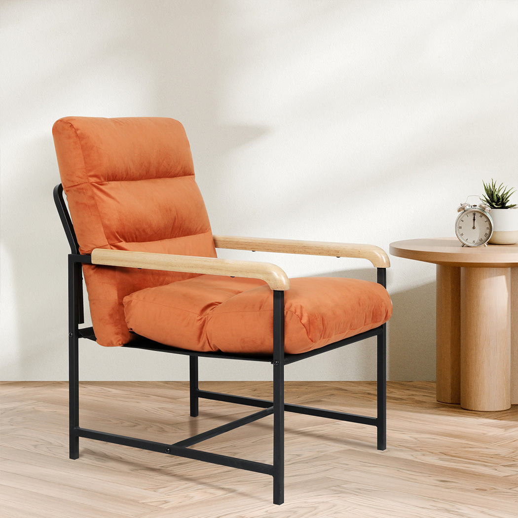 Levede Metal Framed Lounge Chair Velvet in Orange