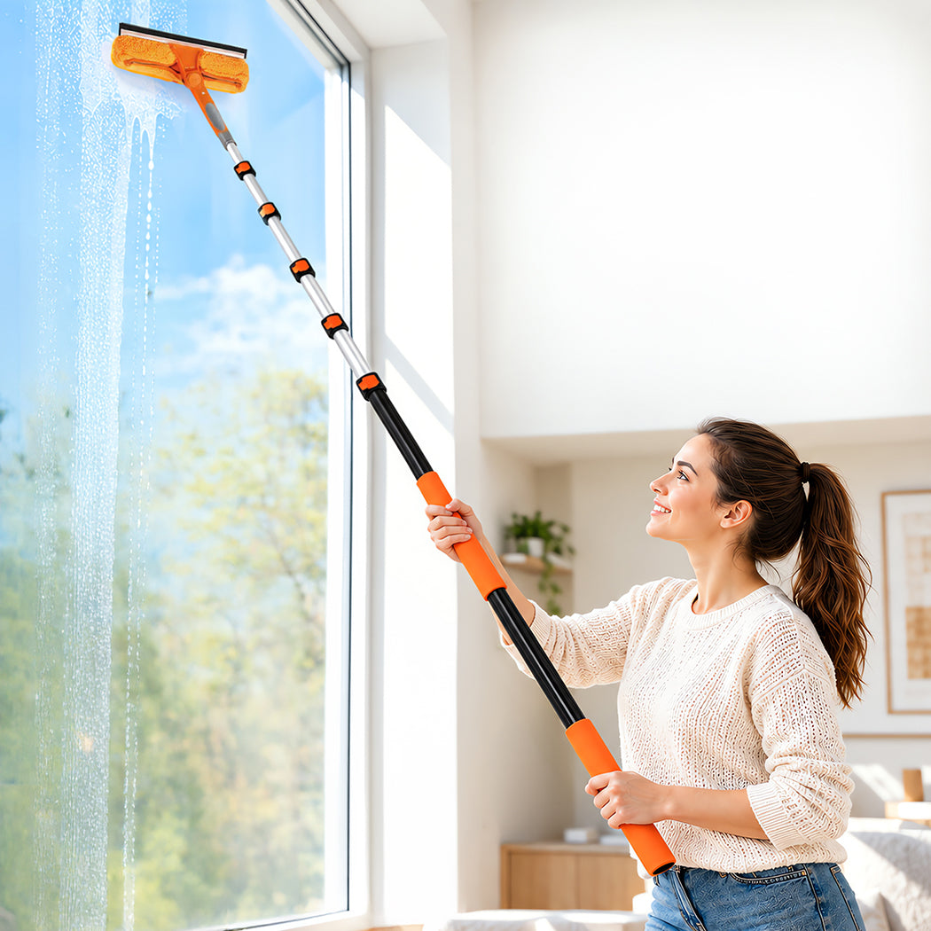 Traderight 7.2M Telescopic Window Cleaner 2-In-1 180°Rotating Squeegee Orange