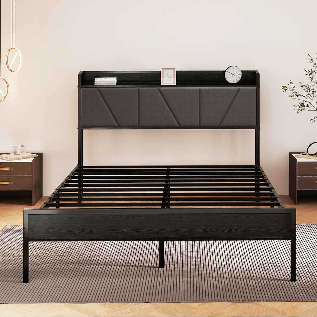 Levede Queen Bed Frame Steel Base with Headboard Grey