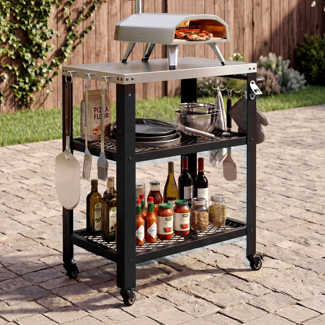 Levede Outdoor Kitchen Cart Mobile BBQ Grill Trolley Stainless Steel Prep Table