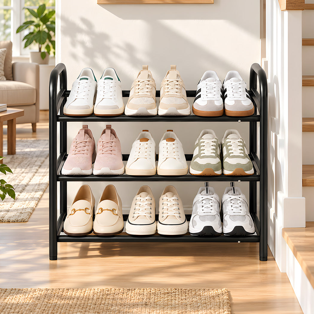Levede Shoe Rack Expandable Metal Stand Storage Shelf 3 Tier Entryway Black