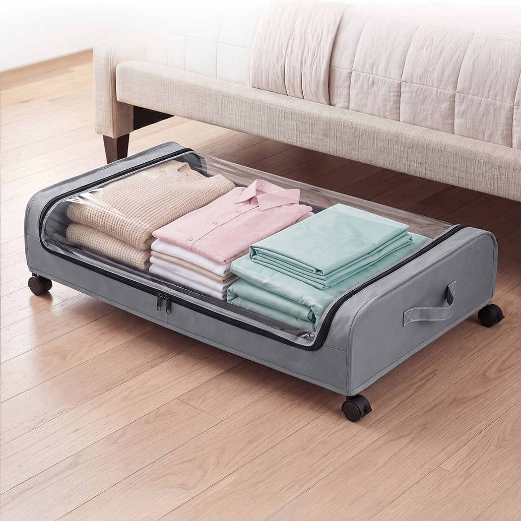 Levede 2x Under Bed Storage Containers for Shoe and Apparel Clear-Lidded Rolling