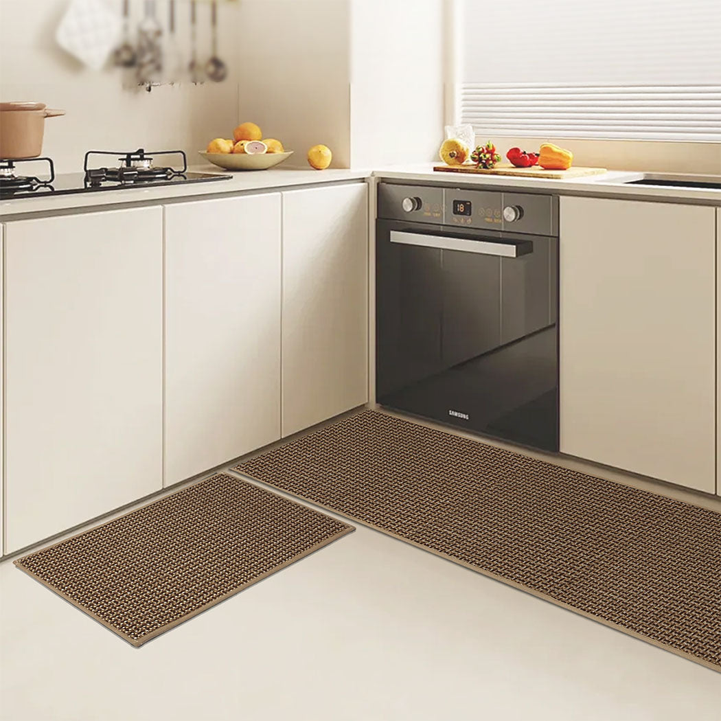 Marlow Kitchen Rug 2PCS Woven Non Slip Absorbent Brown