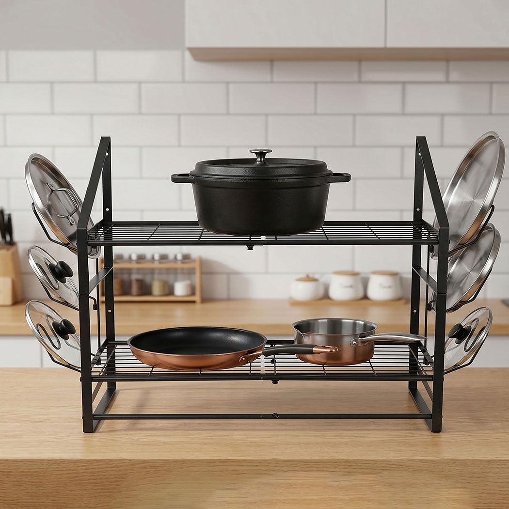 Toque Pot Rack Wall Mounted 2 Tier Hanging Cookware Organizer 20 Hooks Pan Rack