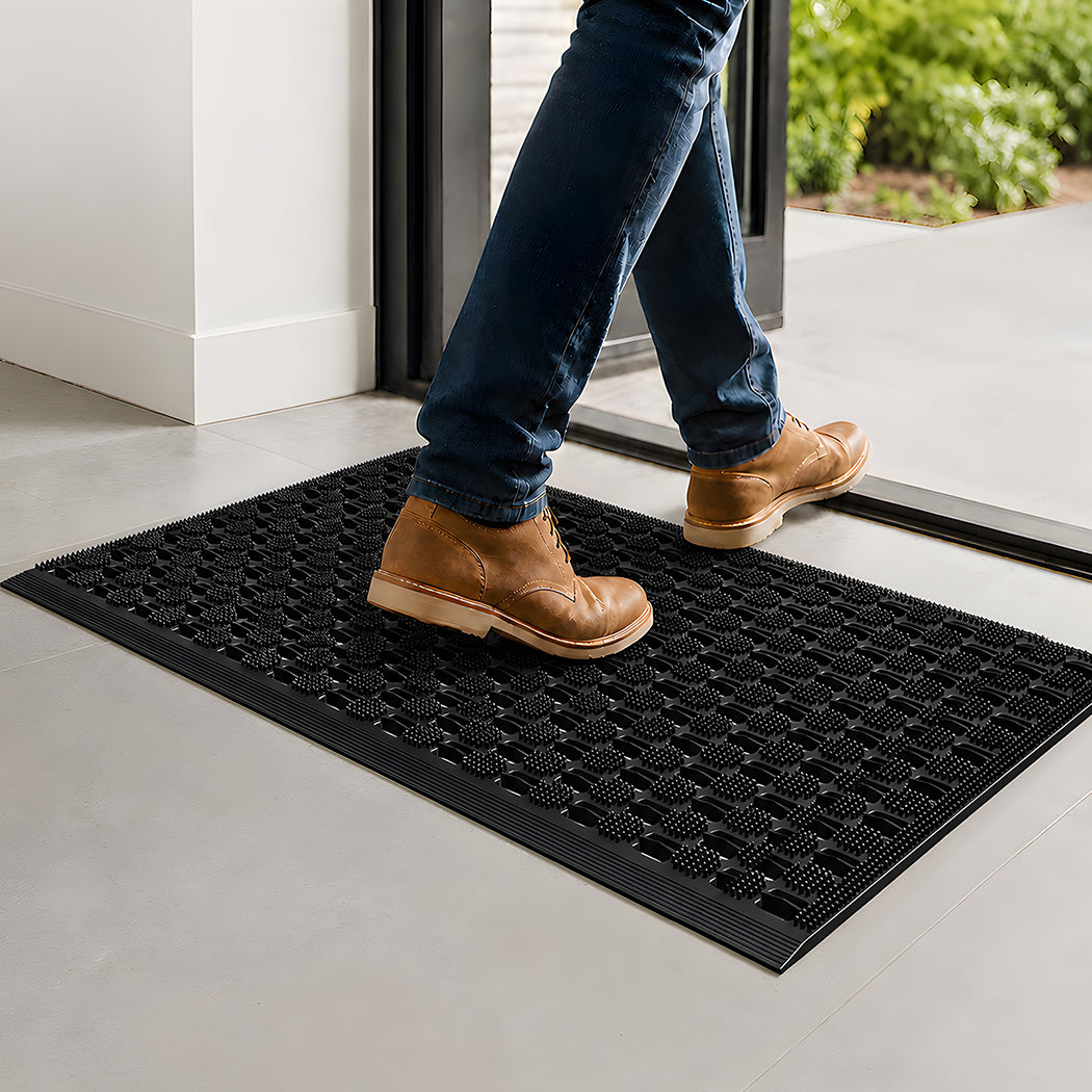 Marlow Front Door Mat 90x60cm TPE Raised Wave Drainage for Entrance Black