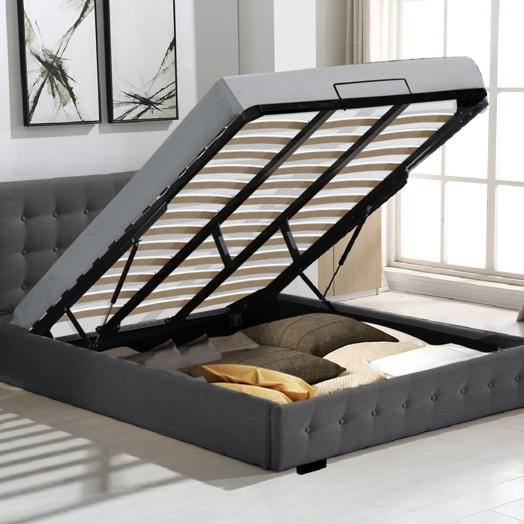 Levede Fabric Bed Frame King Tufted Dark Grey