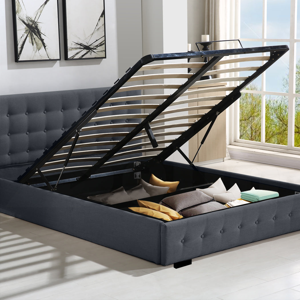 Levede Gas Lift Bed Frame Fabric Base Double Dark Grey