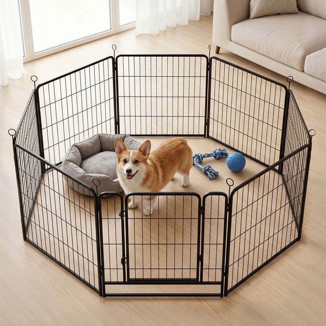 Pawz Dog Playpen 8-Panel Folding Dog Pen Steel Black