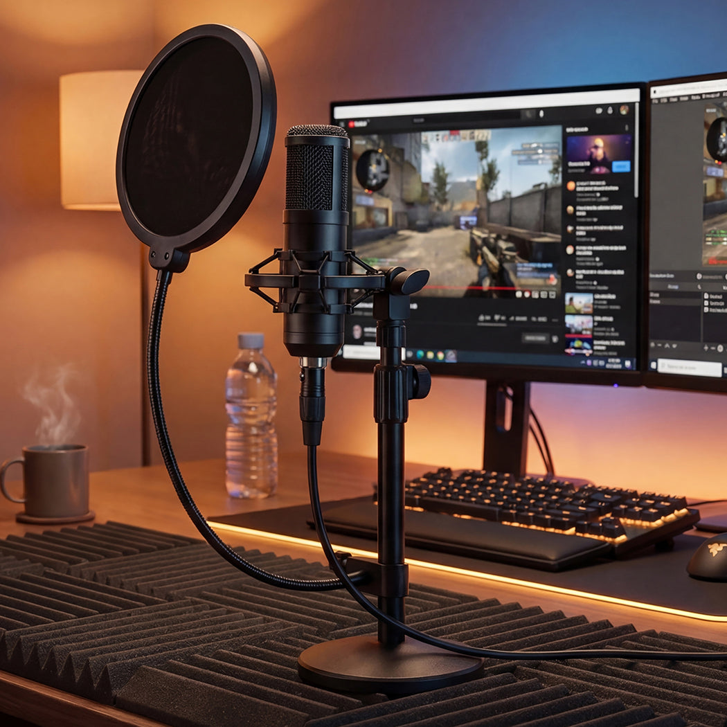 Levede Desktop Microphone Stand Adjustable Pop Filter Shock Mount Base Kit Black