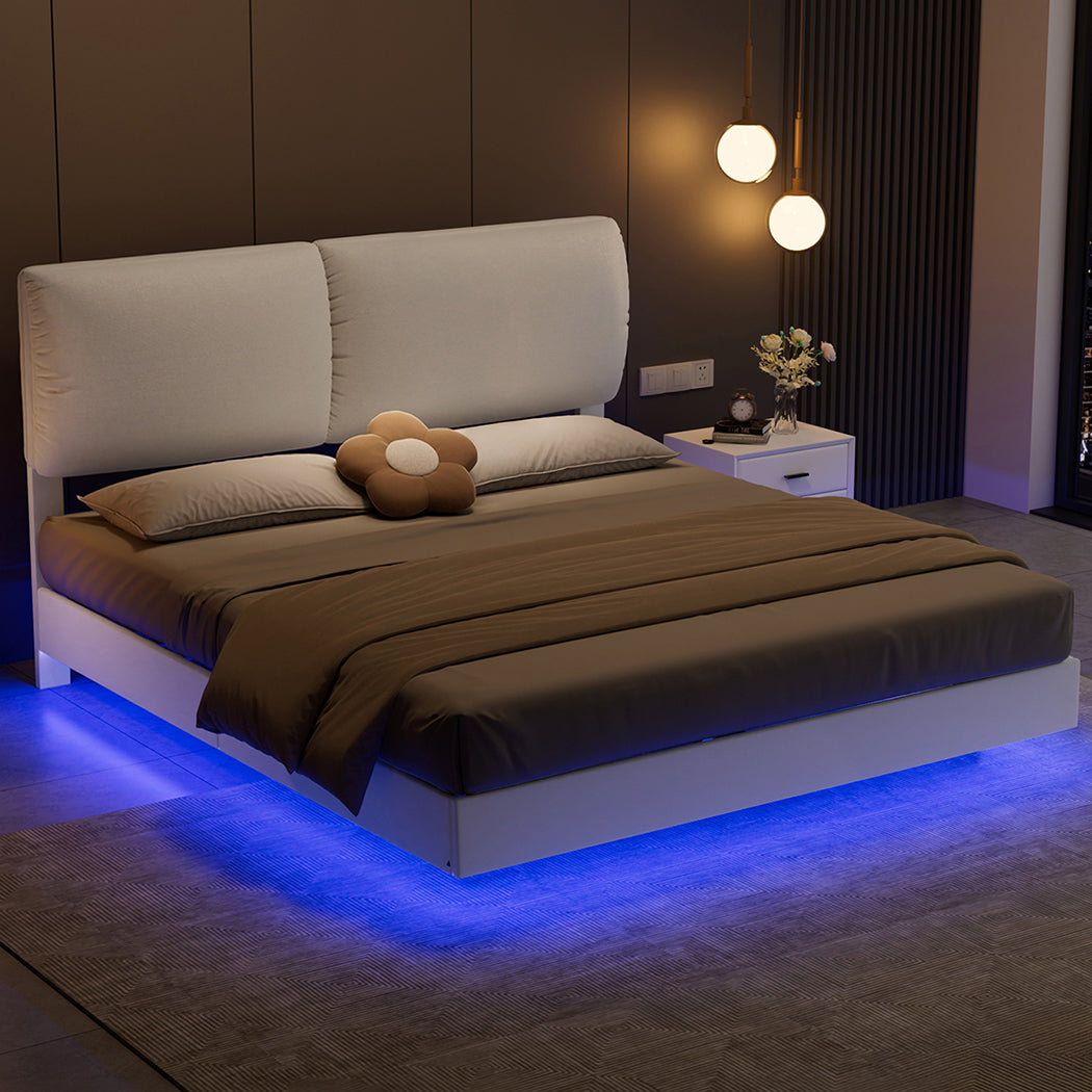 Levede Floating Bed Frame With RGB LED Light Headboard Base Platform King