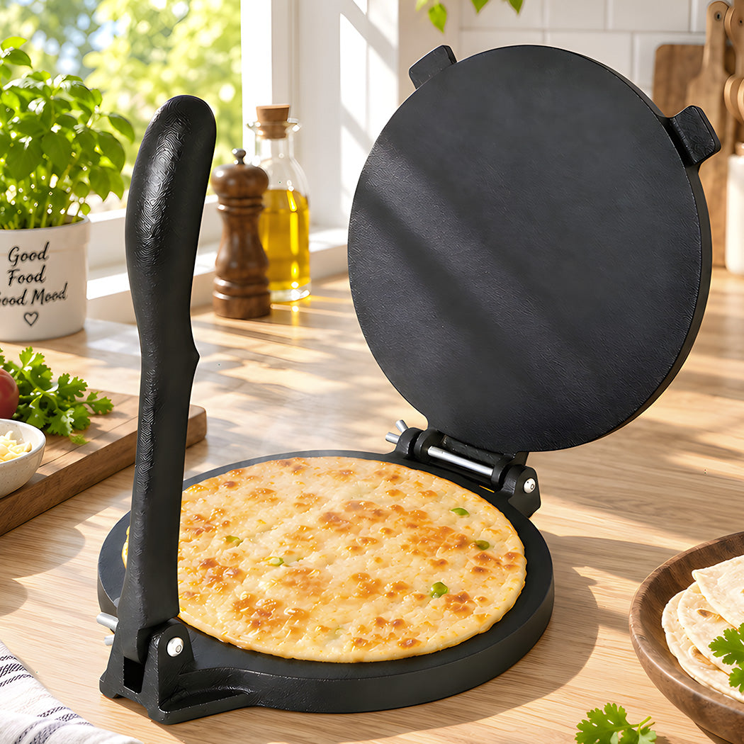 Toque Tortilla Press Cast Iron With Baking Paper Heavy Duty For Kitchen Black