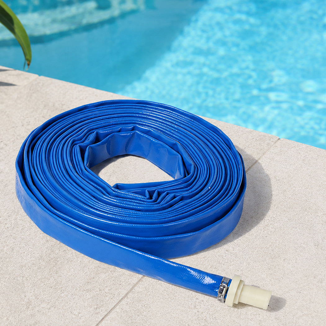 Traderight Hose Pipe 2.54cm Reinforced PVC 20m for Home Pool Drainage Pump Blue
