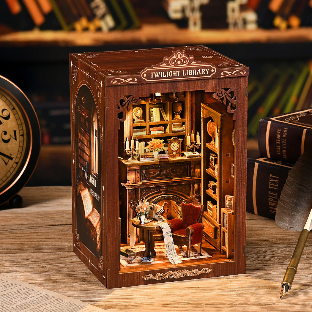 Bo Peep Book Nook Kit For Adults Miniature Bookstore Model with Warm LED Walnut