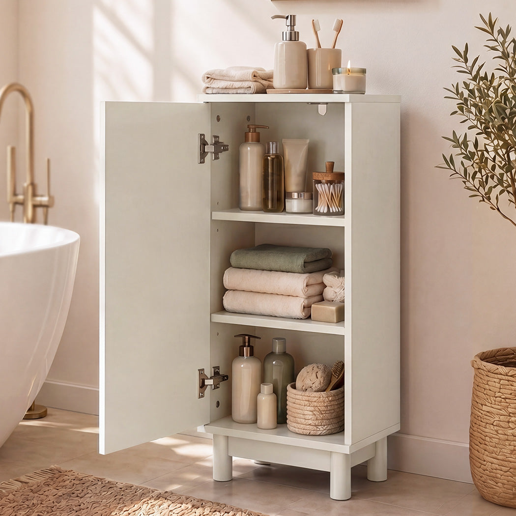 Levede Bathroom Cabinet Freestanding Storage Cupboard Slim 3 Tier Shelves Cream