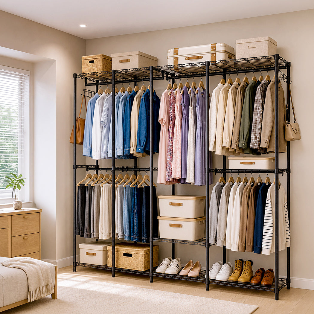 Levede Heavy Duty Clothes Rack Organizer 500kg Carbon Steel Bedroom Black