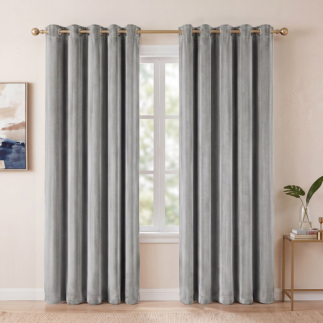 Marlow Blackout Curtains 2-Panel Velvet Room Darkening Eyelet Curtains 132x213cm