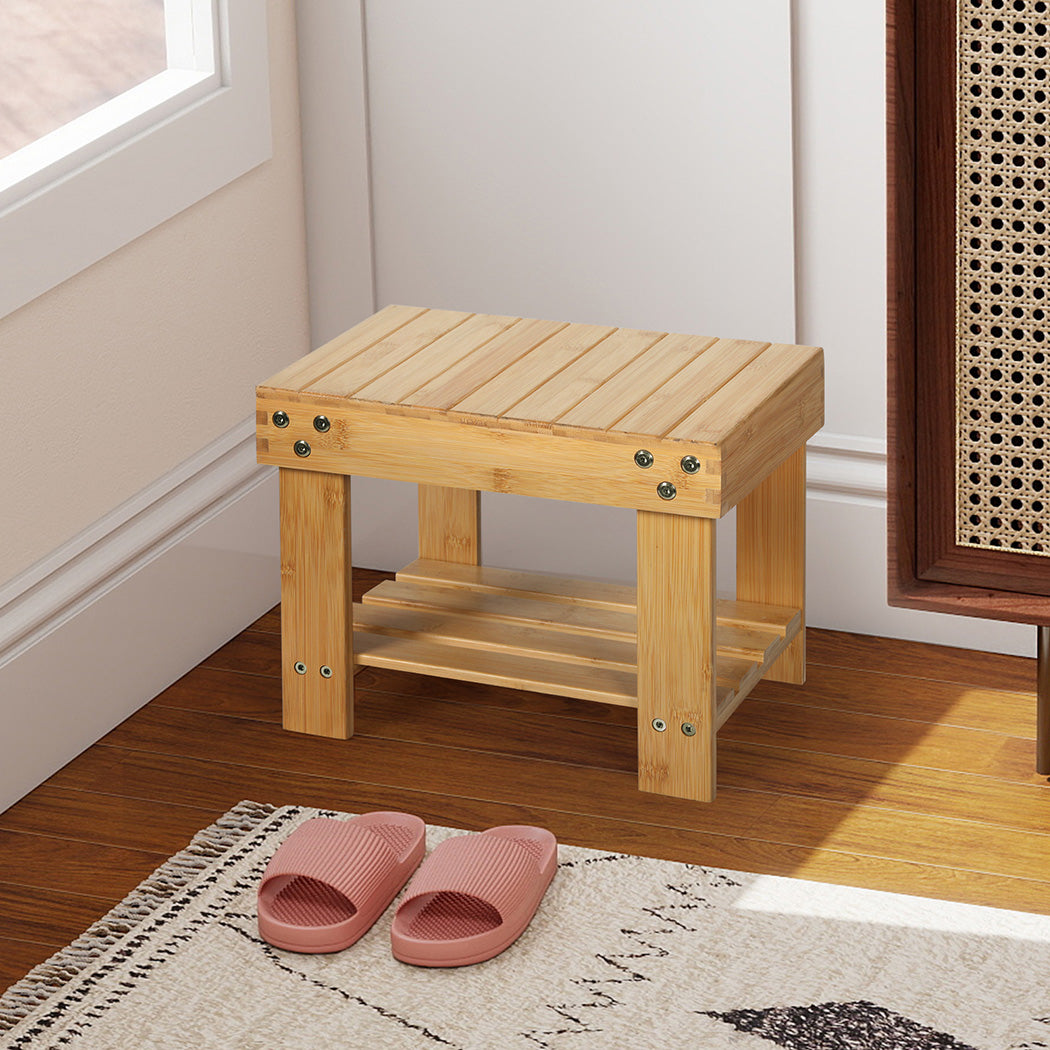 Levede Bamboo Step Stool Small Bedside Stool Non-Slip Footrest Storage Chair