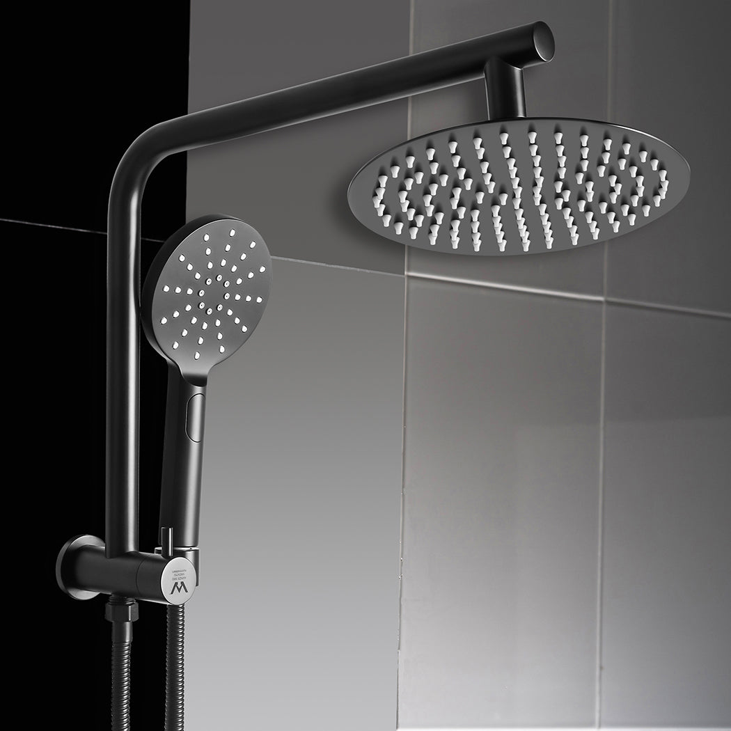 High Pressure Shower Head Set Rain Round Black