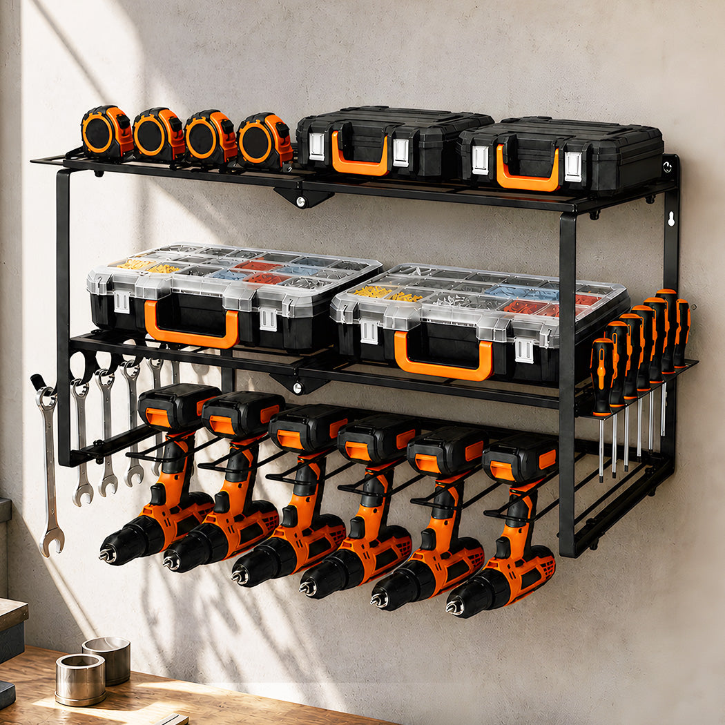 Levede Garage Storage Organiser 3 Tier Wall Mounted Power Tool Rack Metal Black