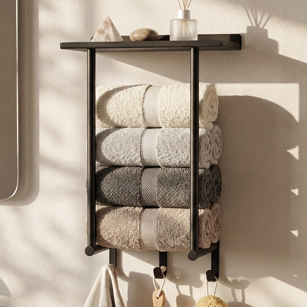 Levede Wall Mounted Towel Rack Towel Holder 3 Hooks Bathroom Towel Storage