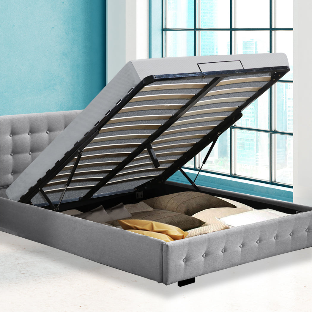Levede Queen Bed Frame Fabric Tufted Grey