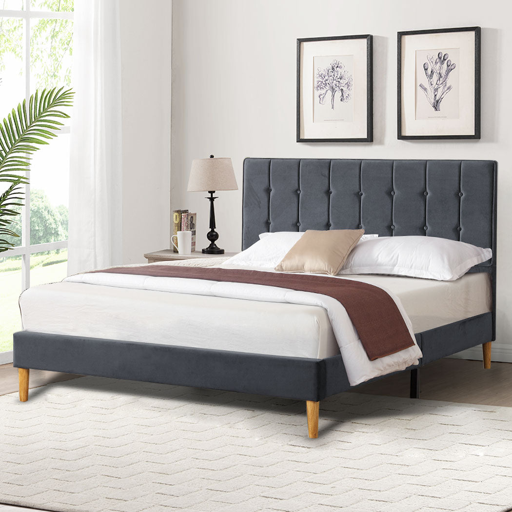 Levede Fabric Bed Frame Double Mattress Grey