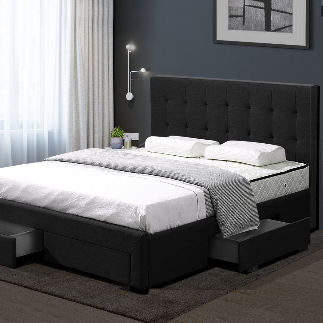 Levede Queen Bed Frame Fabric Tufted Dark Grey
