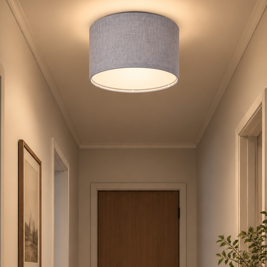 Emitto Lamp Shade 4pc Linen Drum E26 E27 with E14 Rings for Home Decor Grey