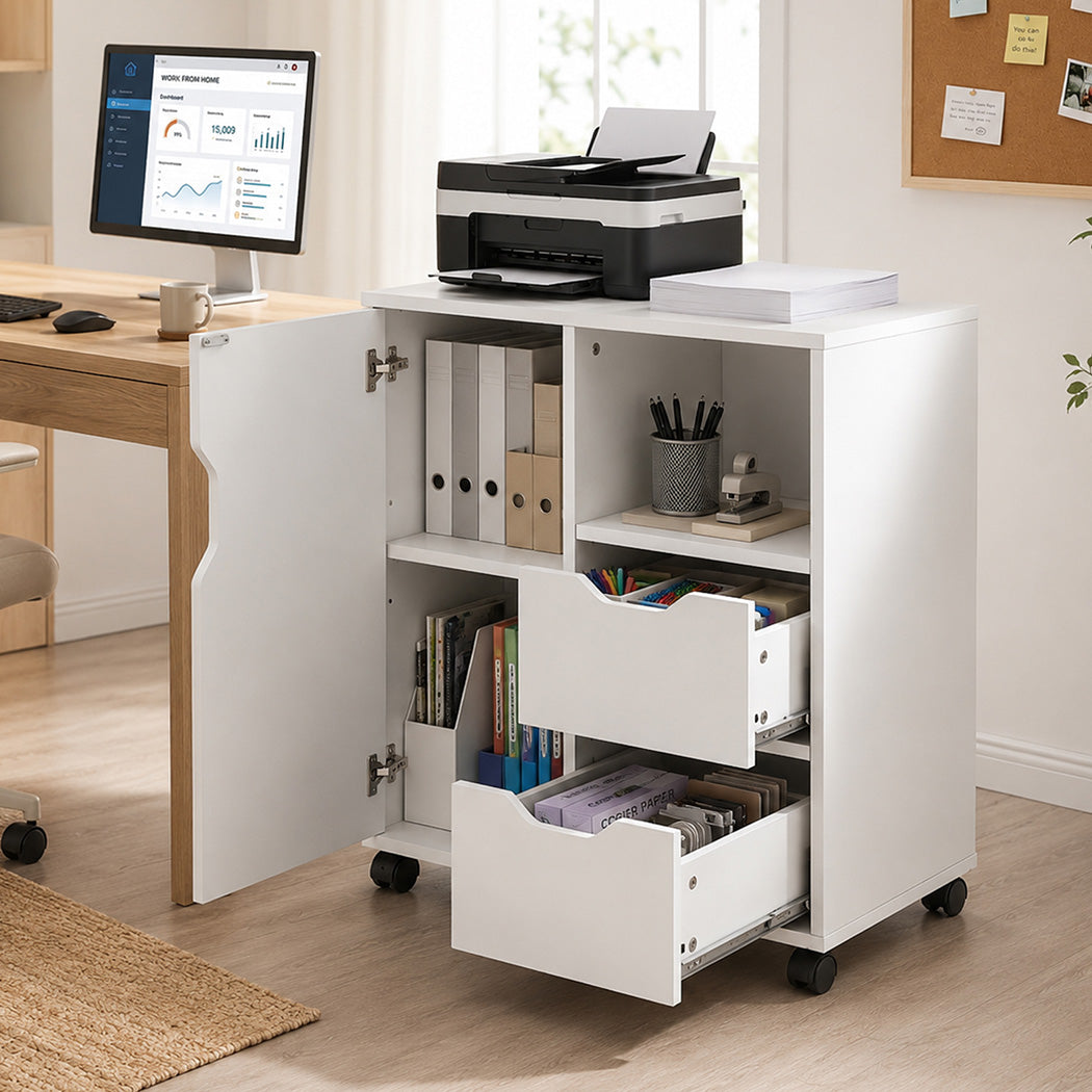 Levede Desktop Filing Cabinet Adjustable With Drawers For Home Office White