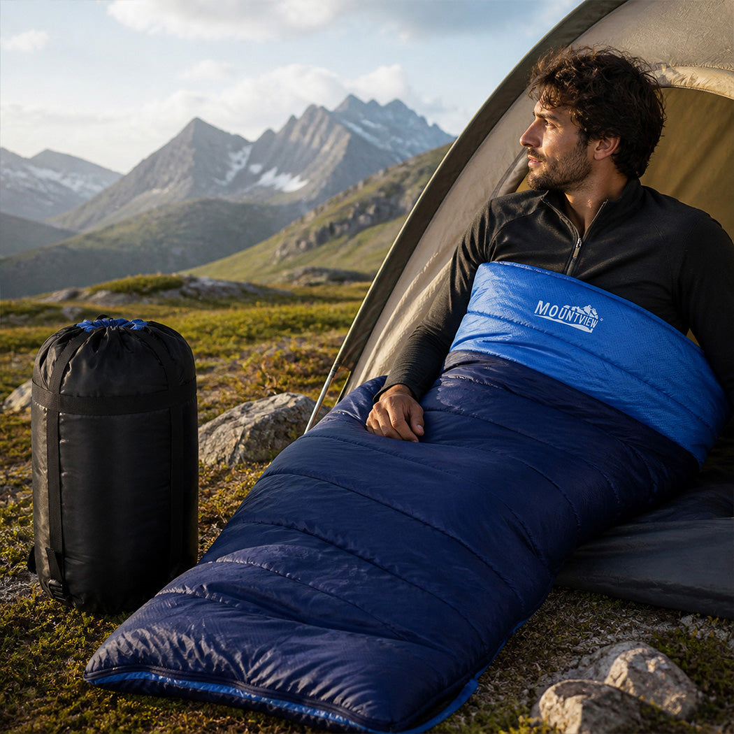 Mountview Sleeping Bag Extra Wide 230x100cm 3 Season Waterproof Hiking Blue