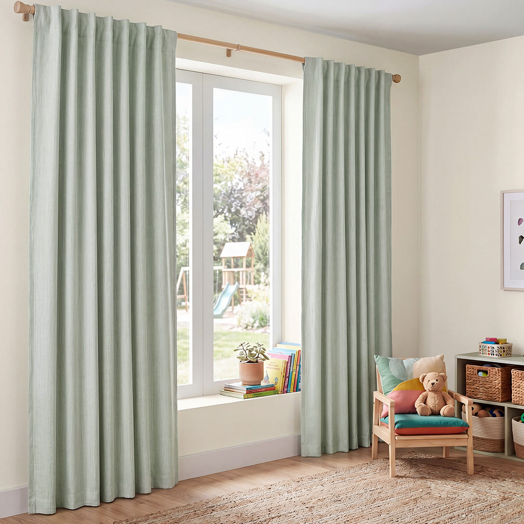 Marlow Blackout Curtains 2 Panels Thermal Linen Look Blockout Drapes Green