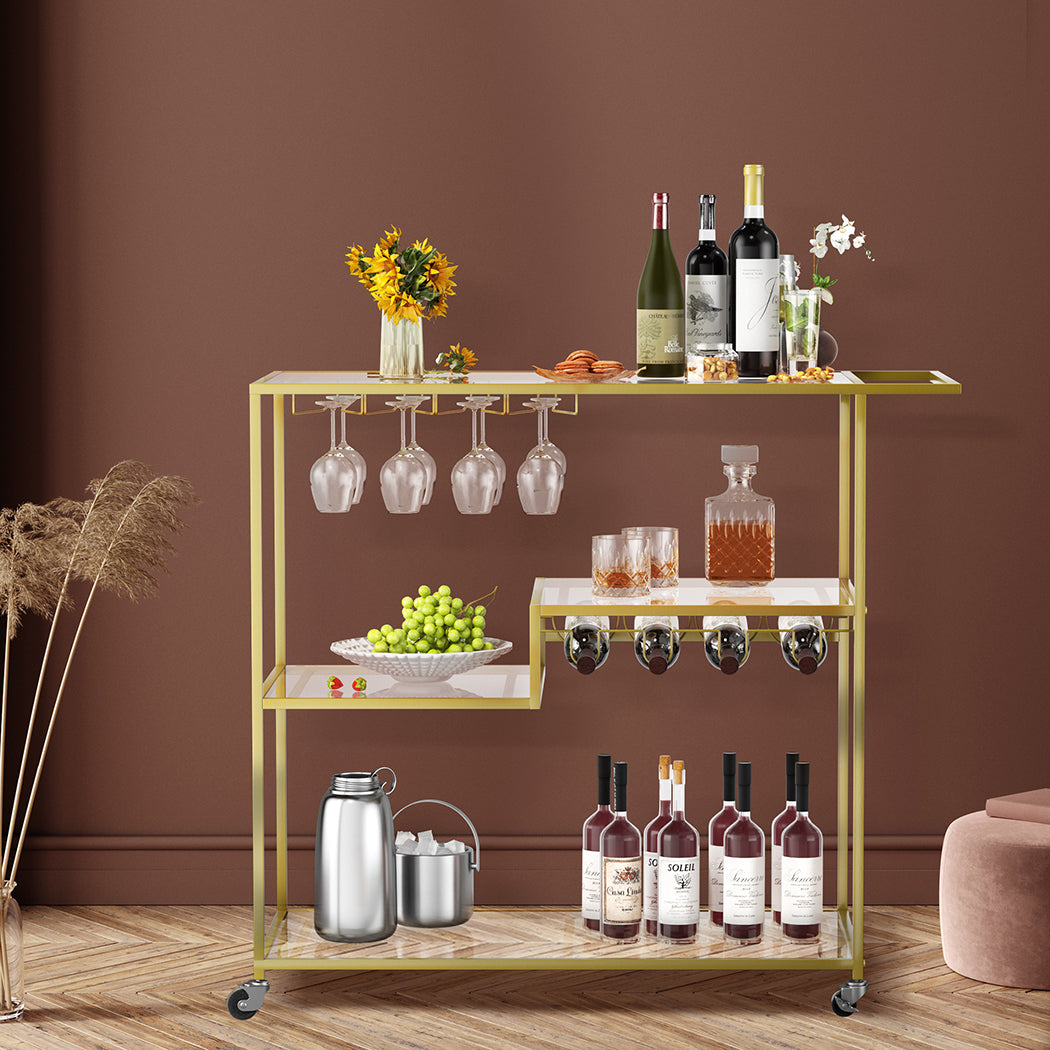 Levede Bar Cart Gold Drinks Serving Trolley 4 Tier