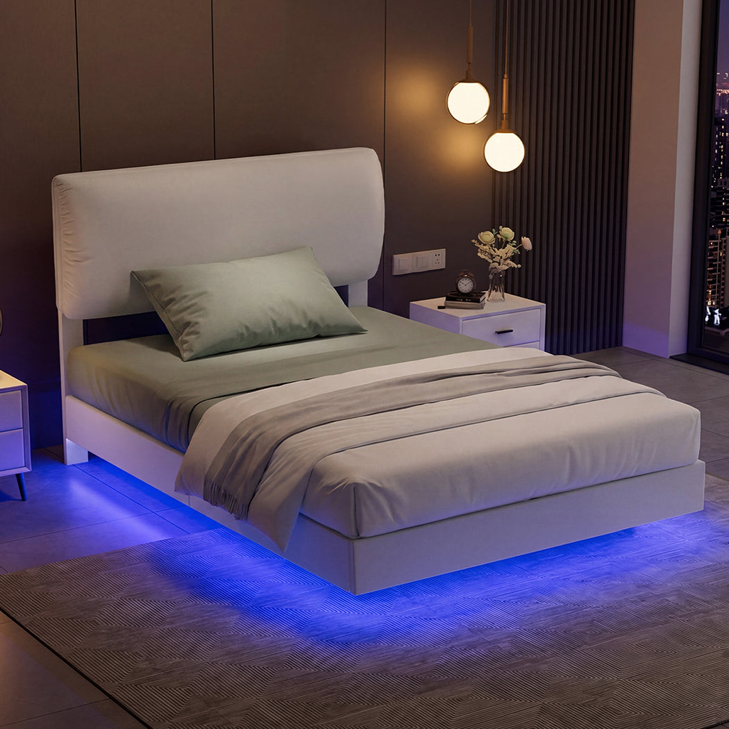 Levede Floating Bed Frame With RGB LED Light Headboard Base Platform Single