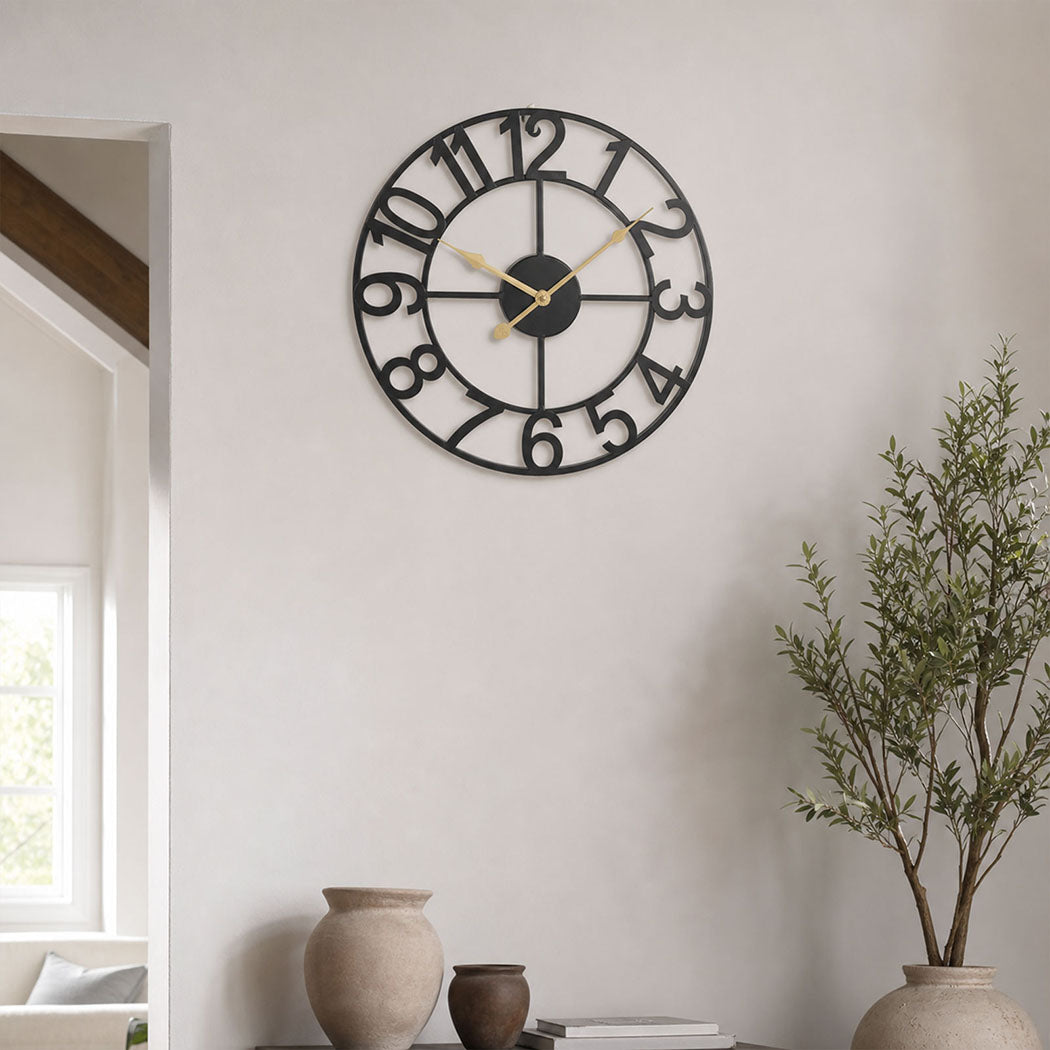 Yezi Wall Clock Silent Quartz 40cm Easy Read Dial for Bedroom Decor Black