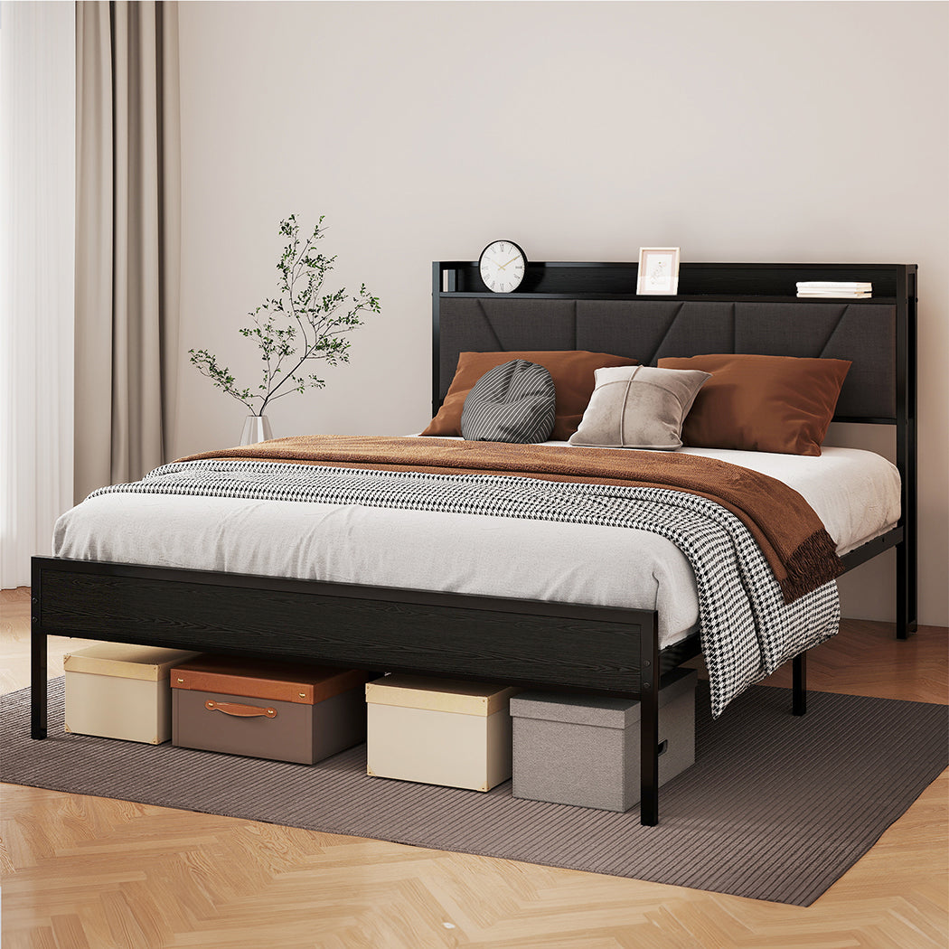 Levede Queen Bed Frame Steel Base with Headboard Grey