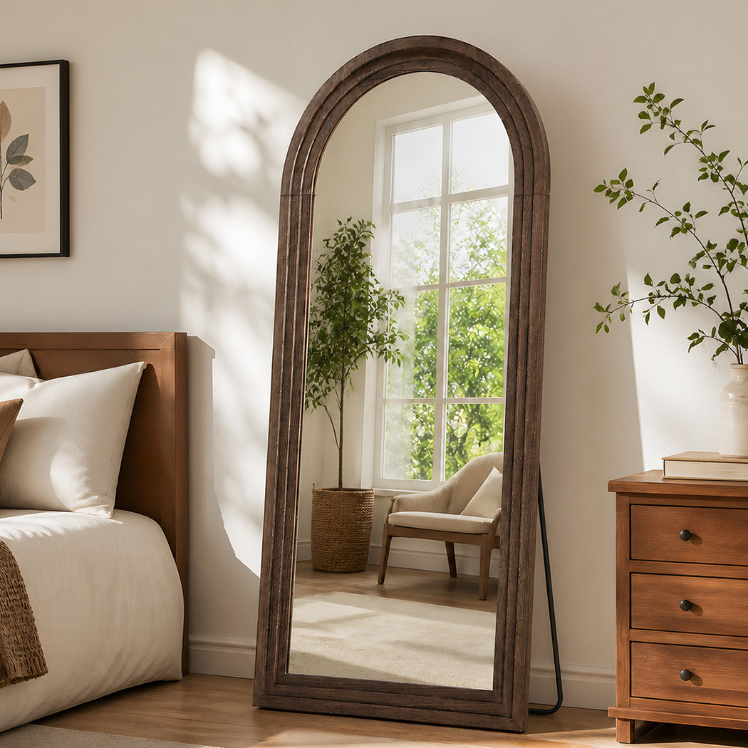 Yezi Mirror Full Length 4mm Tempered Glass Stand Lean Mount Bedroom Brown
