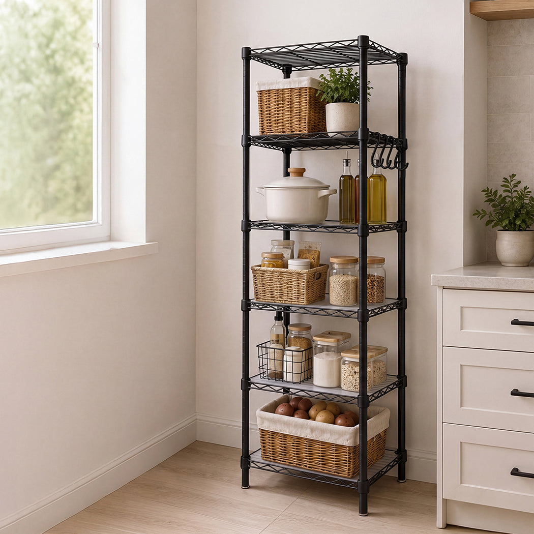 Levede Storage Shelves 6 Tier Carbon Steel Wire Rack Shelving Unit Kitchen Black